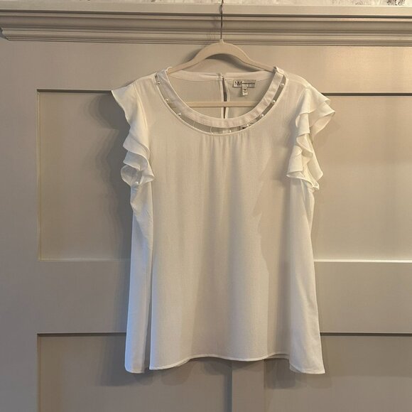 โจ๐๏ธ NWT - Neiman Marcus Pearl Embellished Ruffle Sleeve Blouse - XL ๐๏ธโจ - Picture 7 of 10